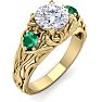 1 1/4 Carat Round Shape Diamond and Emerald Vine Engagement Ring In 14 Karat Yellow Gold Image-2