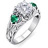 1 1/4 Carat Round Shape Diamond and Emerald Vine Engagement Ring In 14 Karat White Gold Image-2