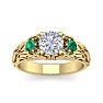 1 1/4 Carat Round Shape Diamond and Emerald Vine Engagement Ring In 14 Karat Yellow Gold Image-1