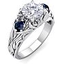 1 1/4 Carat Round Shape Diamond and Sapphire Vine Engagement Ring In 14 Karat White Gold Image-2