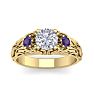 1 1/4 Carat Round Shape Diamond and Amethyst Vine Engagement Ring In 14 Karat Yellow Gold Image-1