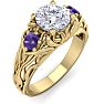 1 1/4 Carat Round Shape Diamond and Amethyst Vine Engagement Ring In 14 Karat Yellow Gold Image-2