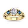 1 1/4 Carat Round Shape Diamond and Blue Diamond Vine Engagement Ring In 14 Karat Yellow Gold Image-1