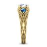 1 1/4 Carat Round Shape Diamond and Blue Diamond Vine Engagement Ring In 14 Karat Yellow Gold Image-4