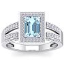 Aquamarine Ring: Aquamarine Jewelry: 1 1/2 Carat Aquamarine and Halo Diamond Ring In 14 Karat White Gold Image-1