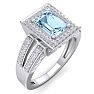 Aquamarine Ring: Aquamarine Jewelry: 1 1/2 Carat Aquamarine and Halo Diamond Ring In 14 Karat White Gold Image-2