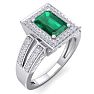 1 1/2 Carat Emerald and Halo Diamond Ring In 14 Karat White Gold Image-2