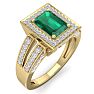 1 1/2 Carat Emerald and Halo Diamond Ring In 14 Karat Yellow Gold Image-2