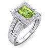 1 3/4 Carat Peridot and Halo Diamond Ring In 14 Karat White Gold Image-2