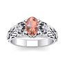 1 Carat Oval Shape Morganite and Diamond Intricate Vine Engagement Ring In 14 Karat White Gold Image-1