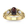 Garnet Ring: Garnet Jewelry: 1 1/5 Carat Oval Shape Garnet and Diamond Intricate Vine Engagement Ring In 14 Karat Yellow Gold Image-1