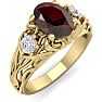 Garnet Ring: Garnet Jewelry: 1 1/5 Carat Oval Shape Garnet and Diamond Intricate Vine Engagement Ring In 14 Karat Yellow Gold Image-2
