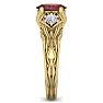 Garnet Ring: Garnet Jewelry: 1 1/5 Carat Oval Shape Garnet and Diamond Intricate Vine Engagement Ring In 14 Karat Yellow Gold Image-4