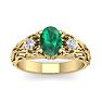 1 Carat Oval Shape Emerald and Diamond Intricate Vine Engagement Ring In 14 Karat Yellow Gold Image-1