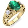 1 Carat Oval Shape Emerald and Diamond Intricate Vine Engagement Ring In 14 Karat Yellow Gold Image-2