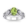 1 1/10 Carat Oval Shape Peridot and Diamond Intricate Vine Engagement Ring In 14 Karat White Gold Image-1