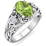 1 1/10 Carat Oval Shape Peridot and Diamond Intricate Vine Engagement Ring In 14 Karat White Gold Image-2