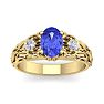 1 1/10 Carat Oval Shape Tanzanite and Diamond Intricate Vine Engagement Ring In 14 Karat Yellow Gold Image-1