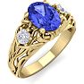 1 1/10 Carat Oval Shape Tanzanite and Diamond Intricate Vine Engagement Ring In 14 Karat Yellow Gold Image-2