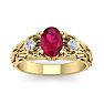 1 1/10 Carat Oval Shape Ruby and Diamond Intricate Vine Engagement Ring In 14 Karat Yellow Gold Image-1