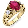 1 1/10 Carat Oval Shape Ruby and Diamond Intricate Vine Engagement Ring In 14 Karat Yellow Gold Image-2
