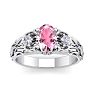 Pink Gemstones 1 Carat Oval Shape Pink Topaz and Diamond Intricate Vine Engagement Ring In 14 Karat White Gold Image-1
