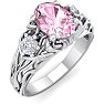 Pink Gemstones 1 Carat Oval Shape Pink Topaz and Diamond Intricate Vine Engagement Ring In 14 Karat White Gold Image-2
