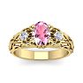 Pink Gemstones 1 Carat Oval Shape Pink Topaz and Diamond Intricate Vine Engagement Ring In 14 Karat Yellow Gold Image-1