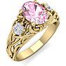 Pink Gemstones 1 Carat Oval Shape Pink Topaz and Diamond Intricate Vine Engagement Ring In 14 Karat Yellow Gold Image-2