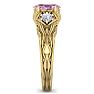 Pink Gemstones 1 Carat Oval Shape Pink Topaz and Diamond Intricate Vine Engagement Ring In 14 Karat Yellow Gold Image-4