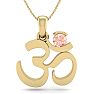 1/4 Carat Round Shape Morganite Om Necklace In 14 Karat Yellow Gold With 18 Inch Chain Image-1