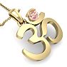 1/4 Carat Round Shape Morganite Om Necklace In 14 Karat Yellow Gold With 18 Inch Chain Image-4