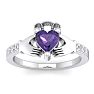 3/4 Carat Heart Shape Amethyst and Diamond Claddagh Ring In 14 Karat White Gold Image-1