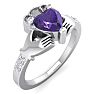 3/4 Carat Heart Shape Amethyst and Diamond Claddagh Ring In 14 Karat White Gold Image-2
