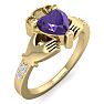 3/4 Carat Heart Shape Amethyst and Diamond Claddagh Ring In 14 Karat Yellow Gold Image-2