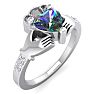 1 Carat Heart Shape Claddagh Mystic Topaz Ring and Diamonds In 14 Karat White Gold Image-2