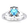 1 Carat Heart Shape Blue Topaz and Diamond Claddagh Ring In 14 Karat White Gold Image-1