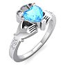 1 Carat Heart Shape Blue Topaz and Diamond Claddagh Ring In 14 Karat White Gold Image-2