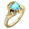 1 Carat Heart Shape Blue Topaz and Diamond Claddagh Ring In 14 Karat Yellow Gold Image-2