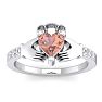 3/4 Carat Heart Shape Morganite and Diamond Claddagh Ring In 14 Karat White Gold Image-1