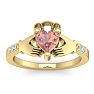 3/4 Carat Heart Shape Morganite and Diamond Claddagh Ring In 14 Karat Yellow Gold Image-1