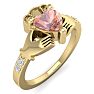 3/4 Carat Heart Shape Morganite and Diamond Claddagh Ring In 14 Karat Yellow Gold Image-2