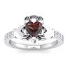 Garnet Ring: Garnet Jewelry: 1 1/5 Carat Heart Shape Garnet and Diamond Claddagh Ring In 14 Karat White Gold Image-1