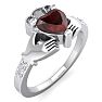 Garnet Ring: Garnet Jewelry: 1 1/5 Carat Heart Shape Garnet and Diamond Claddagh Ring In 14 Karat White Gold Image-2