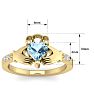 Aquamarine Ring: Aquamarine Jewelry: 3/4 Carat Heart Shape Aquamarine and Diamond Claddagh Ring In 14 Karat Yellow Gold Image-5