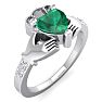 3/4 Carat Heart Shape Emerald and Diamond Claddagh Ring In 14 Karat White Gold Image-2