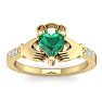 3/4 Carat Heart Shape Emerald and Diamond Claddagh Ring In 14 Karat Yellow Gold Image-1