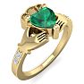3/4 Carat Heart Shape Emerald and Diamond Claddagh Ring In 14 Karat Yellow Gold Image-2
