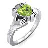 1 Carat Heart Shape Peridot and Diamond Claddagh Ring In 14 Karat White Gold Image-2