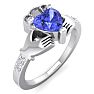 1 Carat Heart Shape Tanzanite and Diamond Claddagh Ring In 14 Karat White Gold Image-2